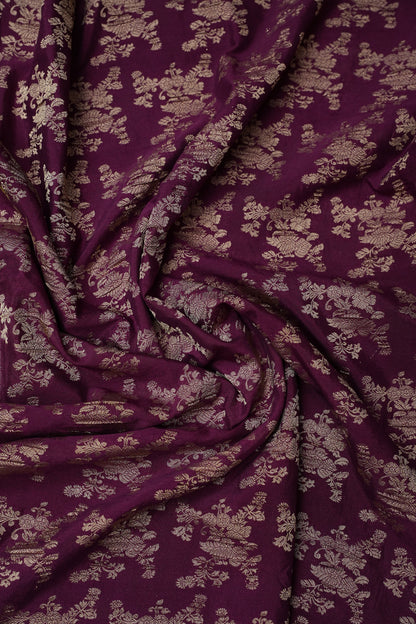 Georgette Silk Banarasi Saree - Wine & Lime Green