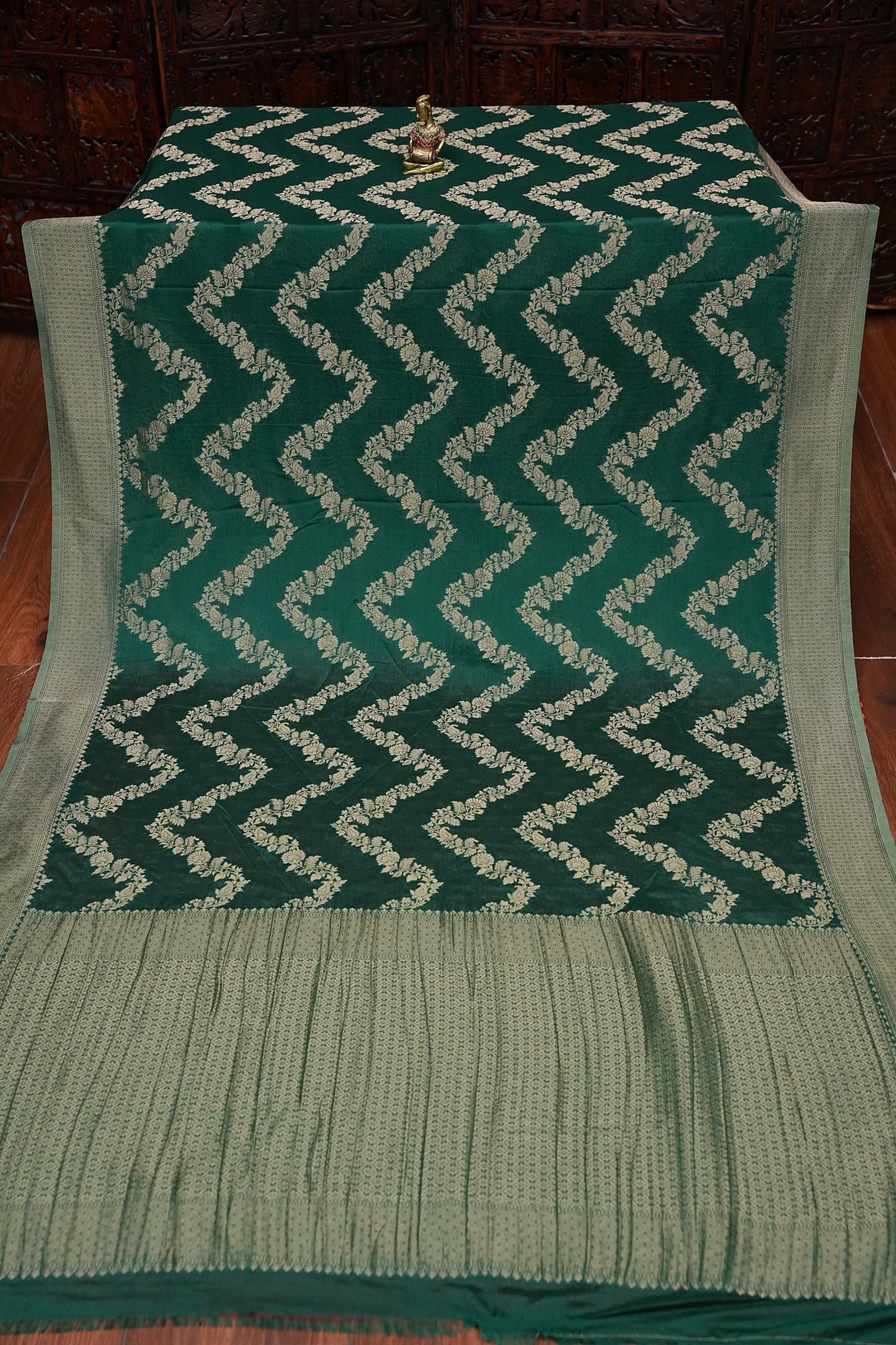 Georgette Silk Banarasi Saree - Emerald Green
