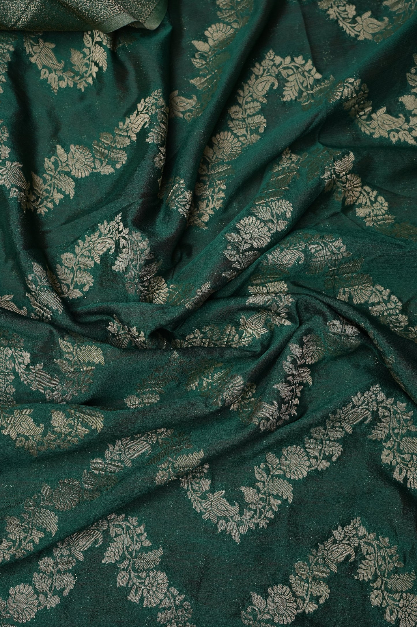 Georgette Silk Banarasi Saree - Emerald Green