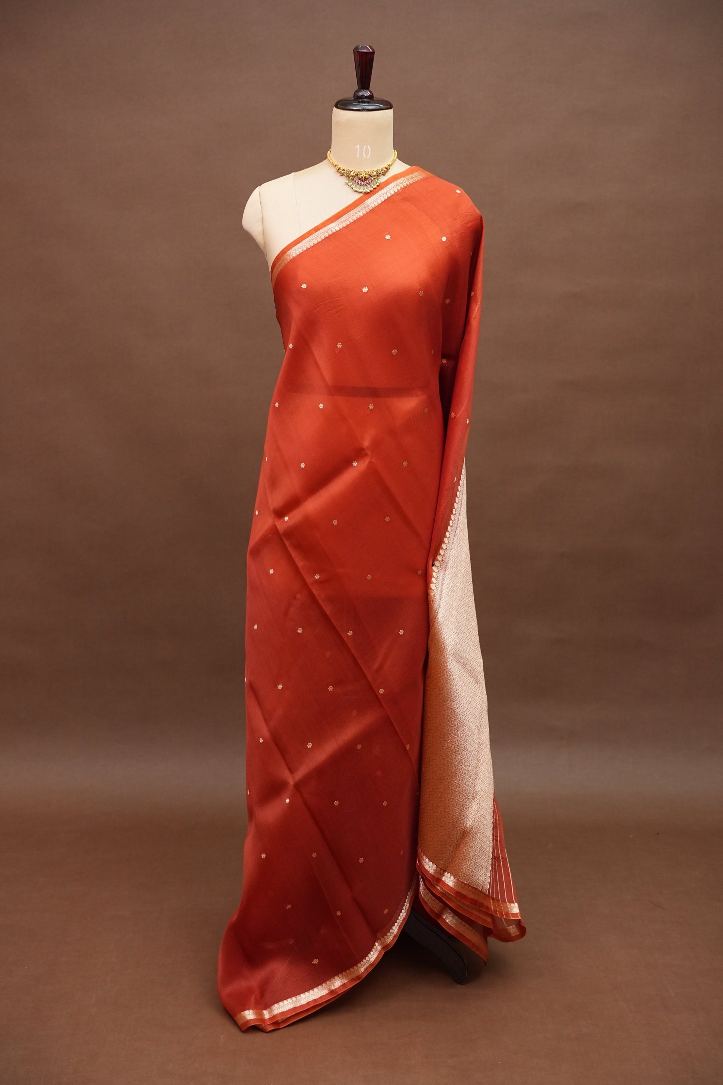 Rust Orange Pure Organza Kora Banarasi Silk Saree|Silk Mark Certified