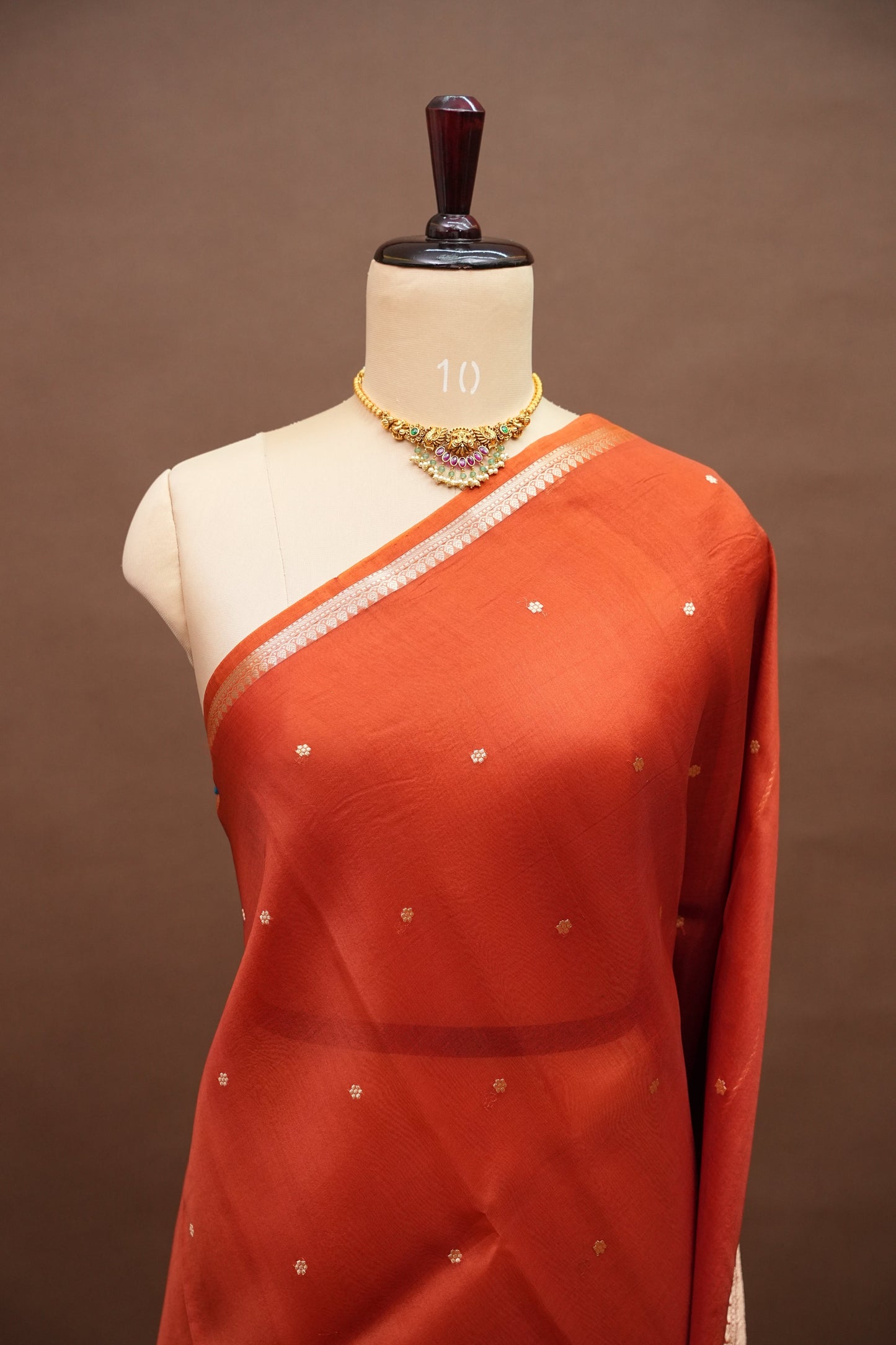 Rust Orange Pure Organza Kora Banarasi Silk Saree|Silk Mark Certified