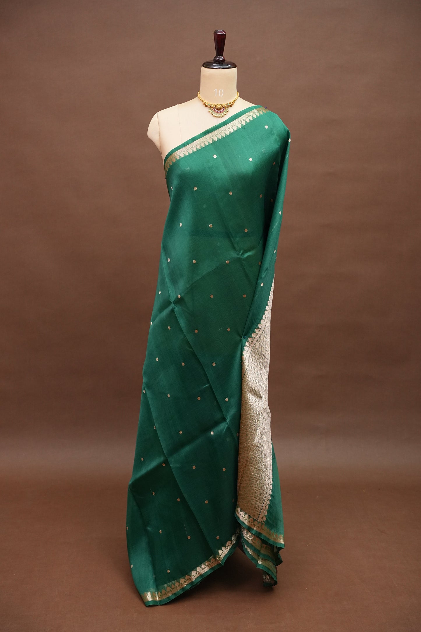 Emerald Green Pure Organza Kora Banarasi Silk Saree|Silk Mark Certified