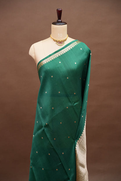 Emerald Green Pure Organza Kora Banarasi Silk Saree|Silk Mark Certified