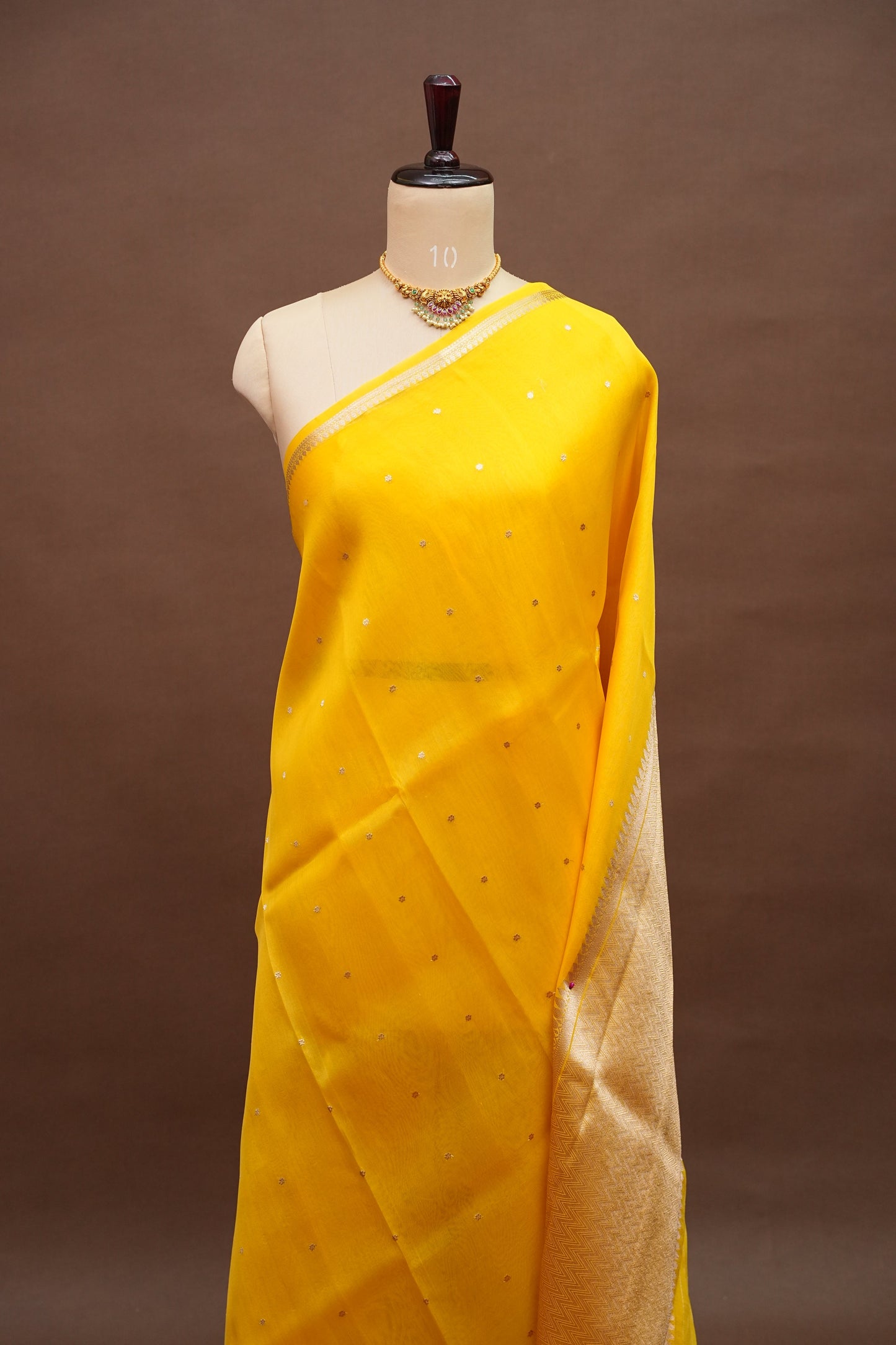 Sunshine Yellow Pure Organza Kora Banarasi Silk Saree|Silk Mark Certified