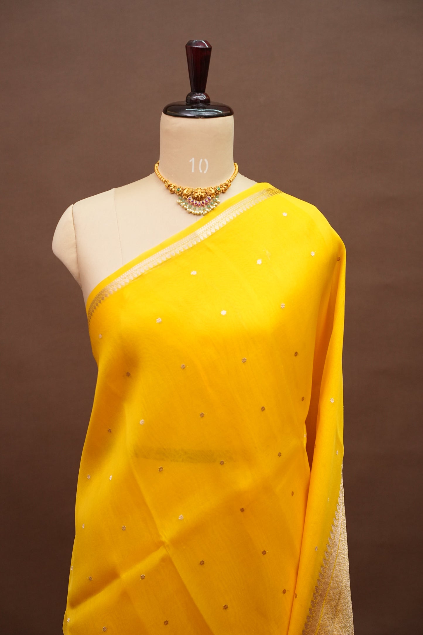 Sunshine Yellow Pure Organza Kora Banarasi Silk Saree|Silk Mark Certified