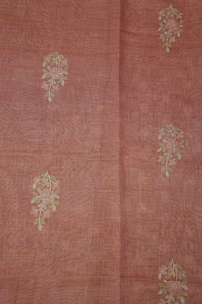 Embroidered Jute Linen Saree - Terracotta Peach