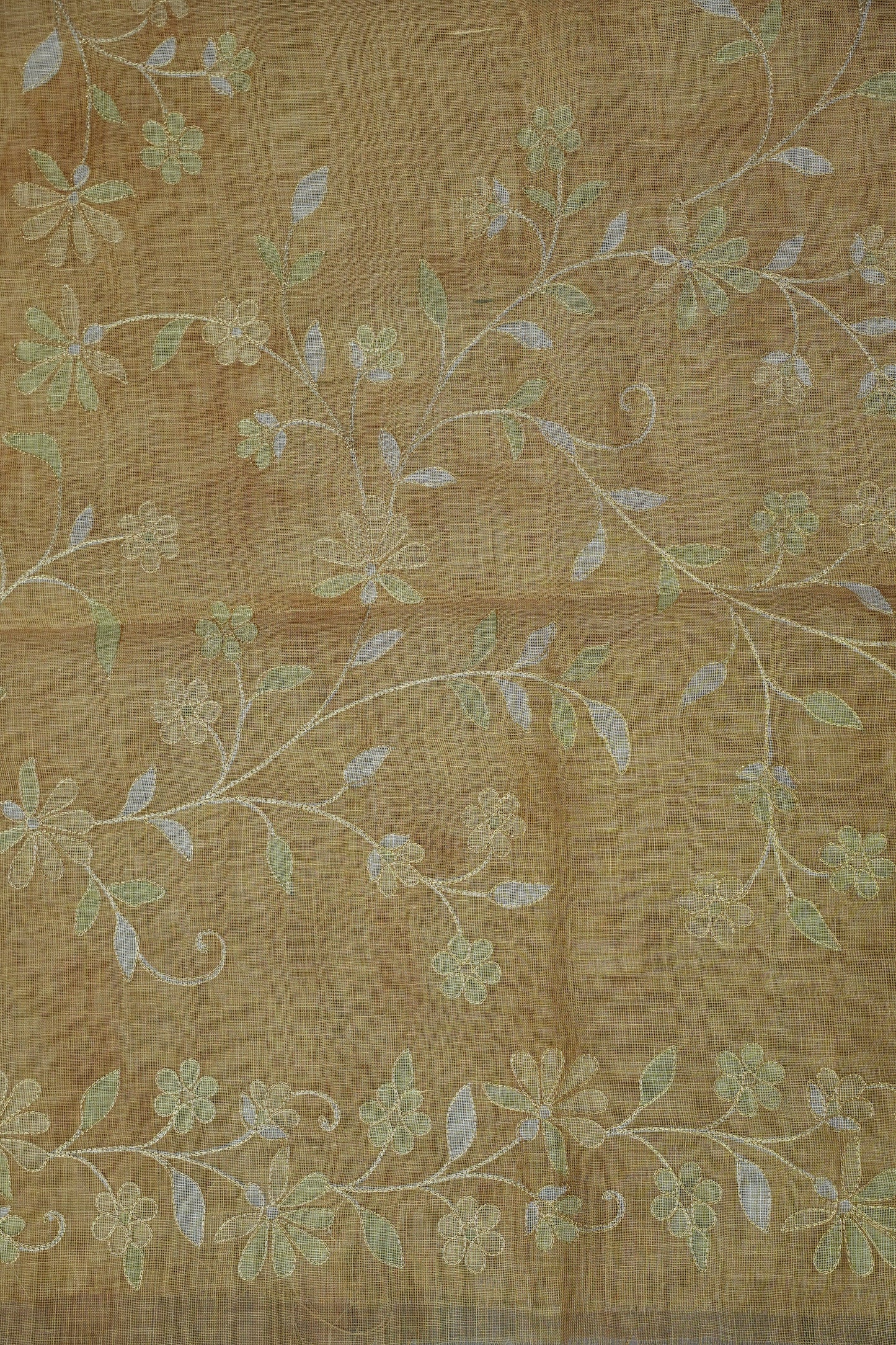 Embroidered Jute Linen Saree - Beige