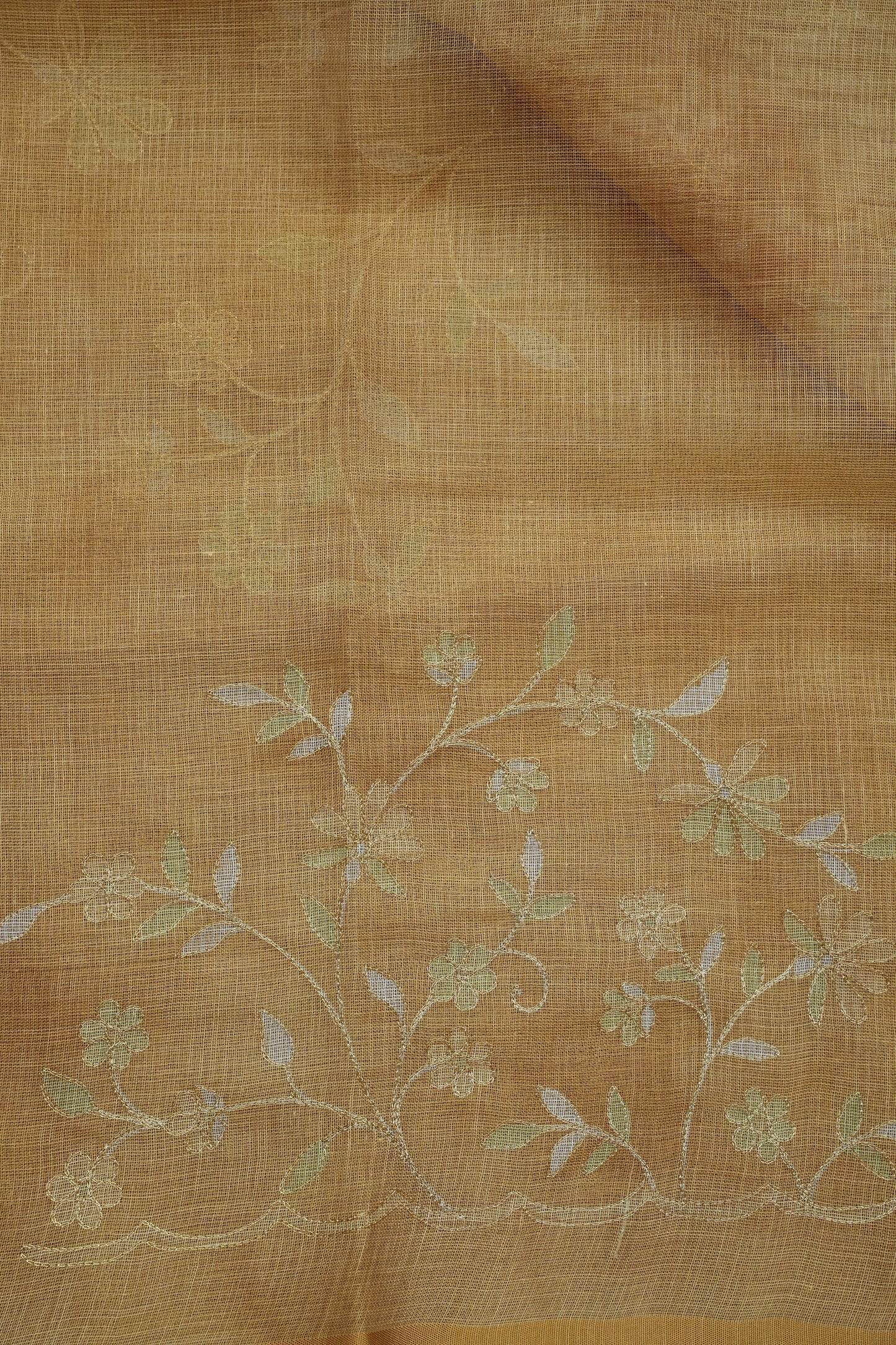 Embroidered Jute Linen Saree - Beige