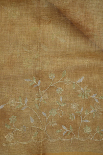 Embroidered Jute Linen Saree - Beige