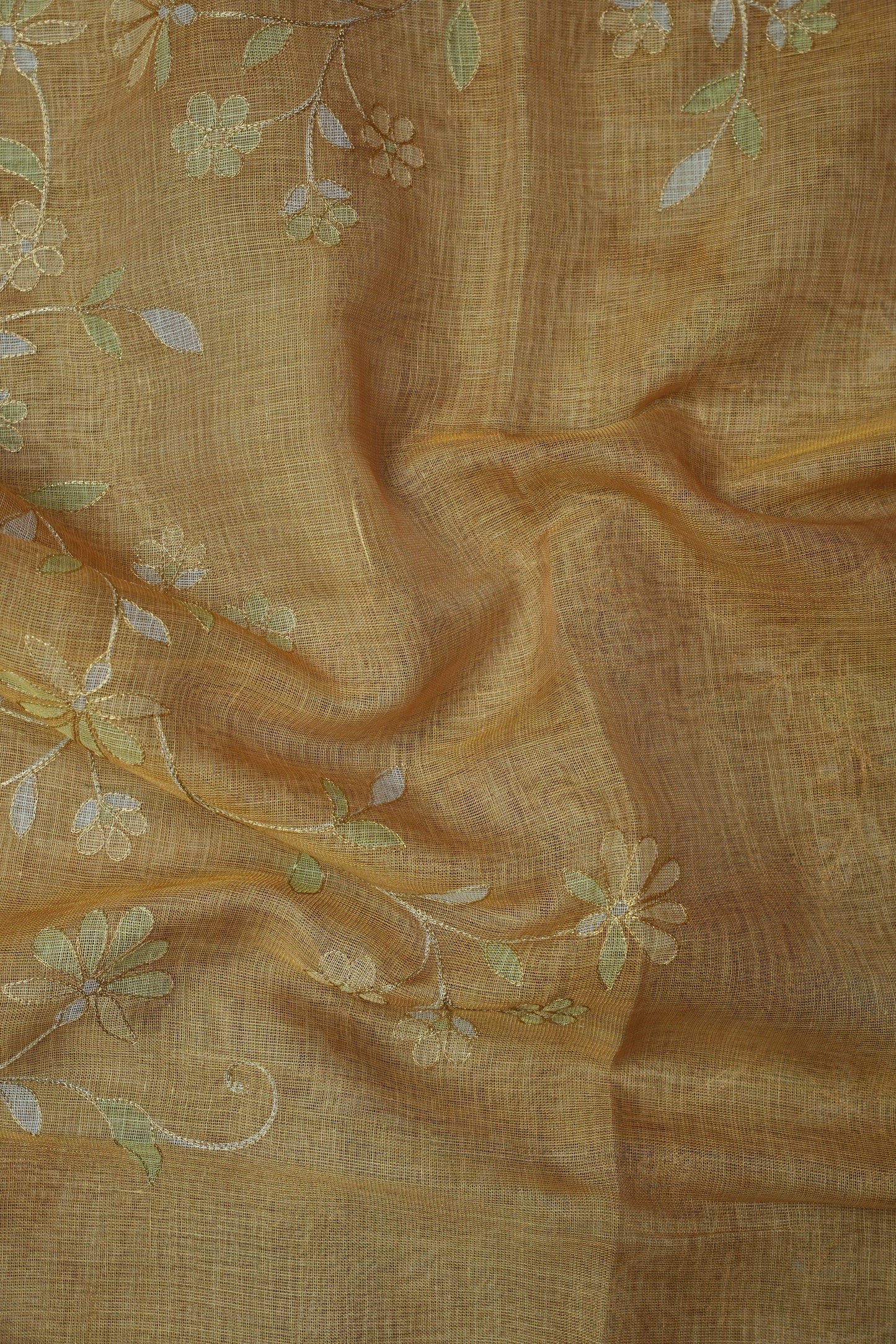 Embroidered Jute Linen Saree - Beige