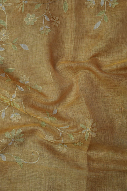 Embroidered Jute Linen Saree - Beige