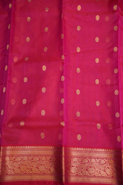 Pure Chanderi Silk Saree with Zari Buttas & Rich Tissue Border - Rani Pink