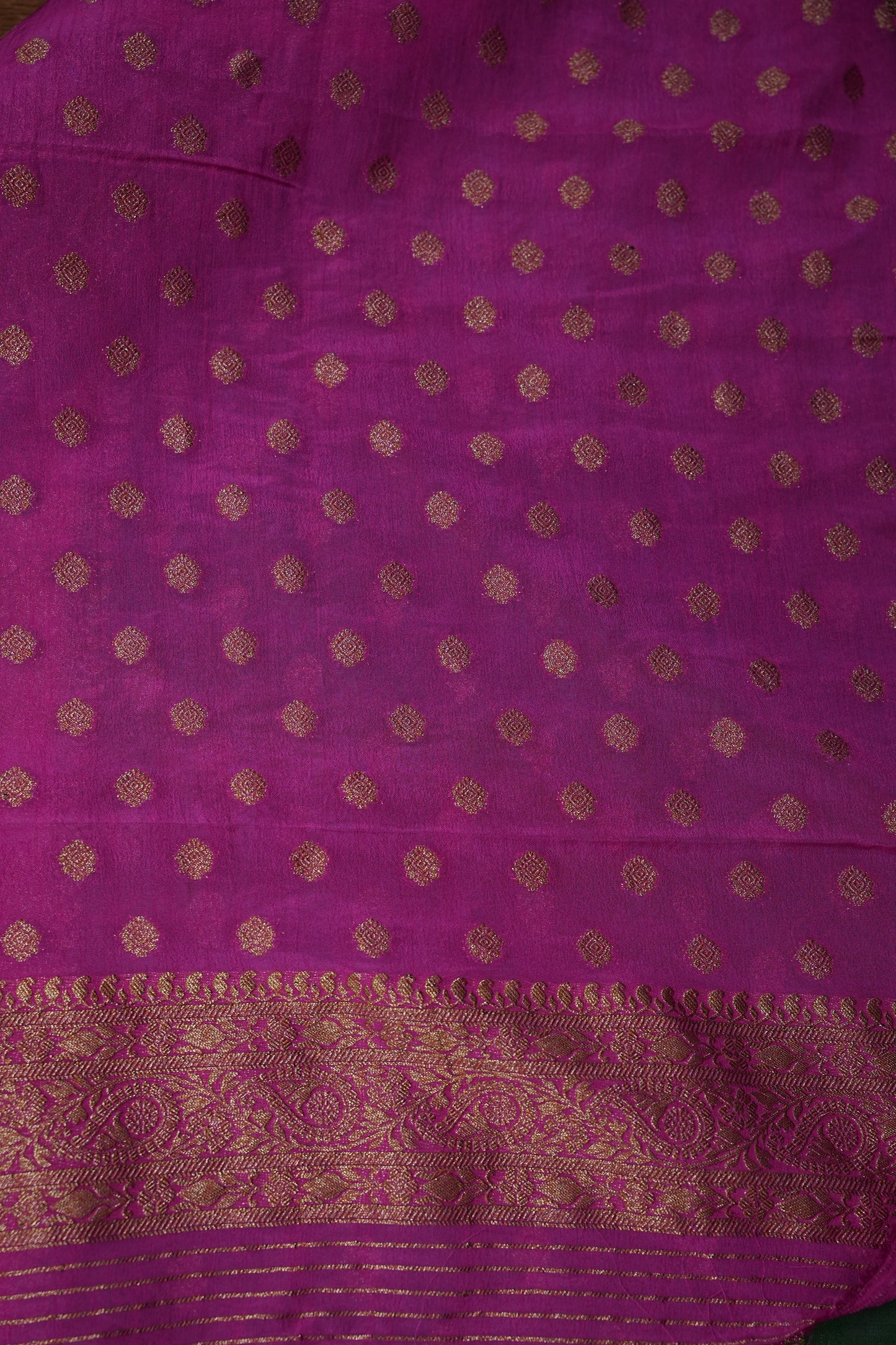 Banarasi Crepe Silk Georgette Saree – Bottle Green with Pink