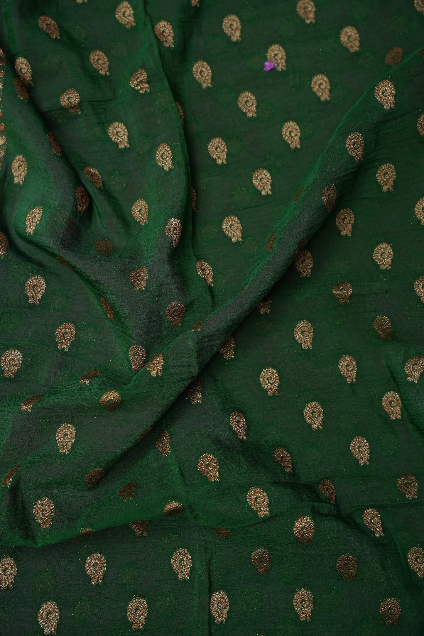 Banarasi Crepe Silk Georgette Saree – Bottle Green with Pink