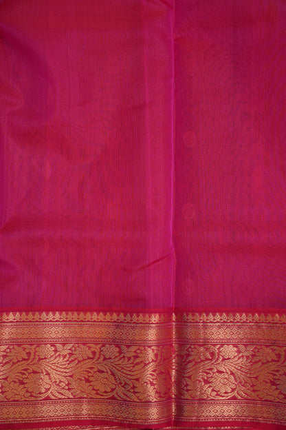 Pure Chanderi Silk Saree with Zari Buttas & Rich Tissue Border - Rani Pink