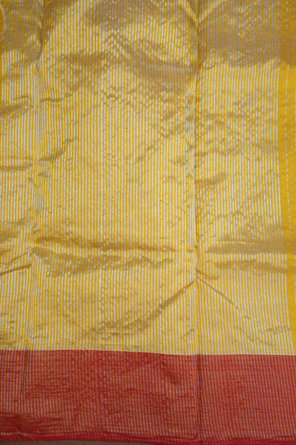 Pure Chanderi Silk Saree with Floral Zari Motifs & Tissue Border - Mustard Yellow