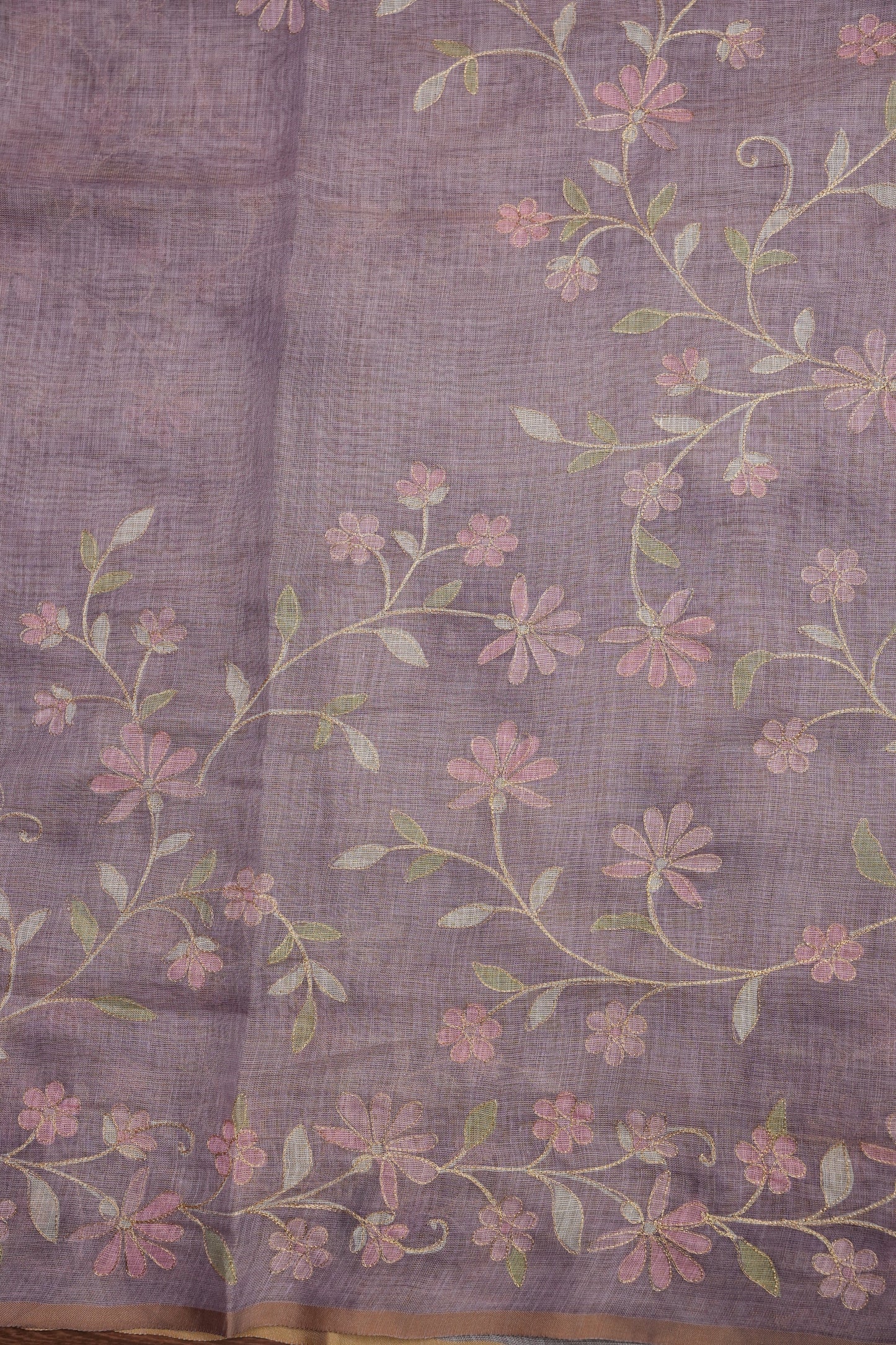 Embroidered Jute Linen Saree - Lilac