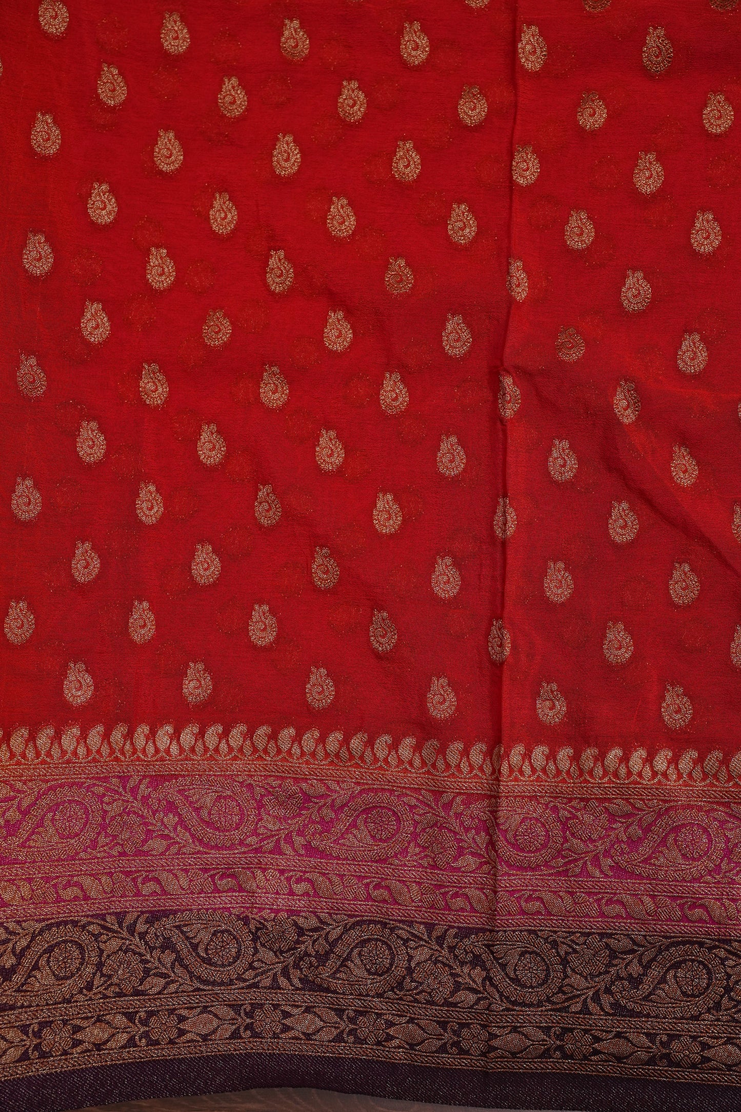 Banarasi Crepe Silk Georgette Saree –Orange & Deep Purple