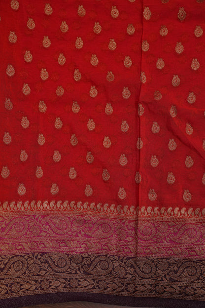 Banarasi Crepe Silk Georgette Saree –Orange & Deep Purple