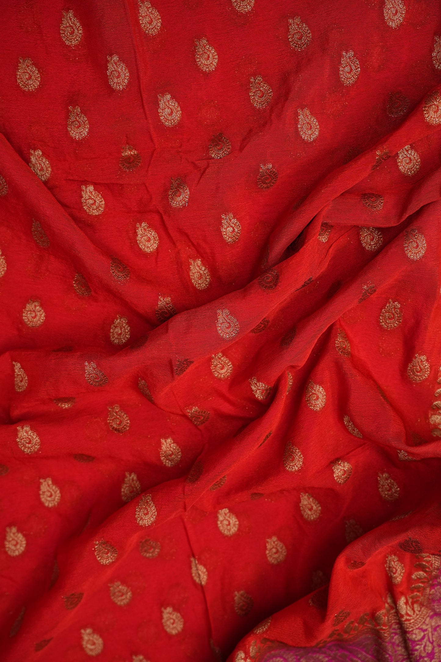 Banarasi Crepe Silk Georgette Saree –Orange & Deep Purple