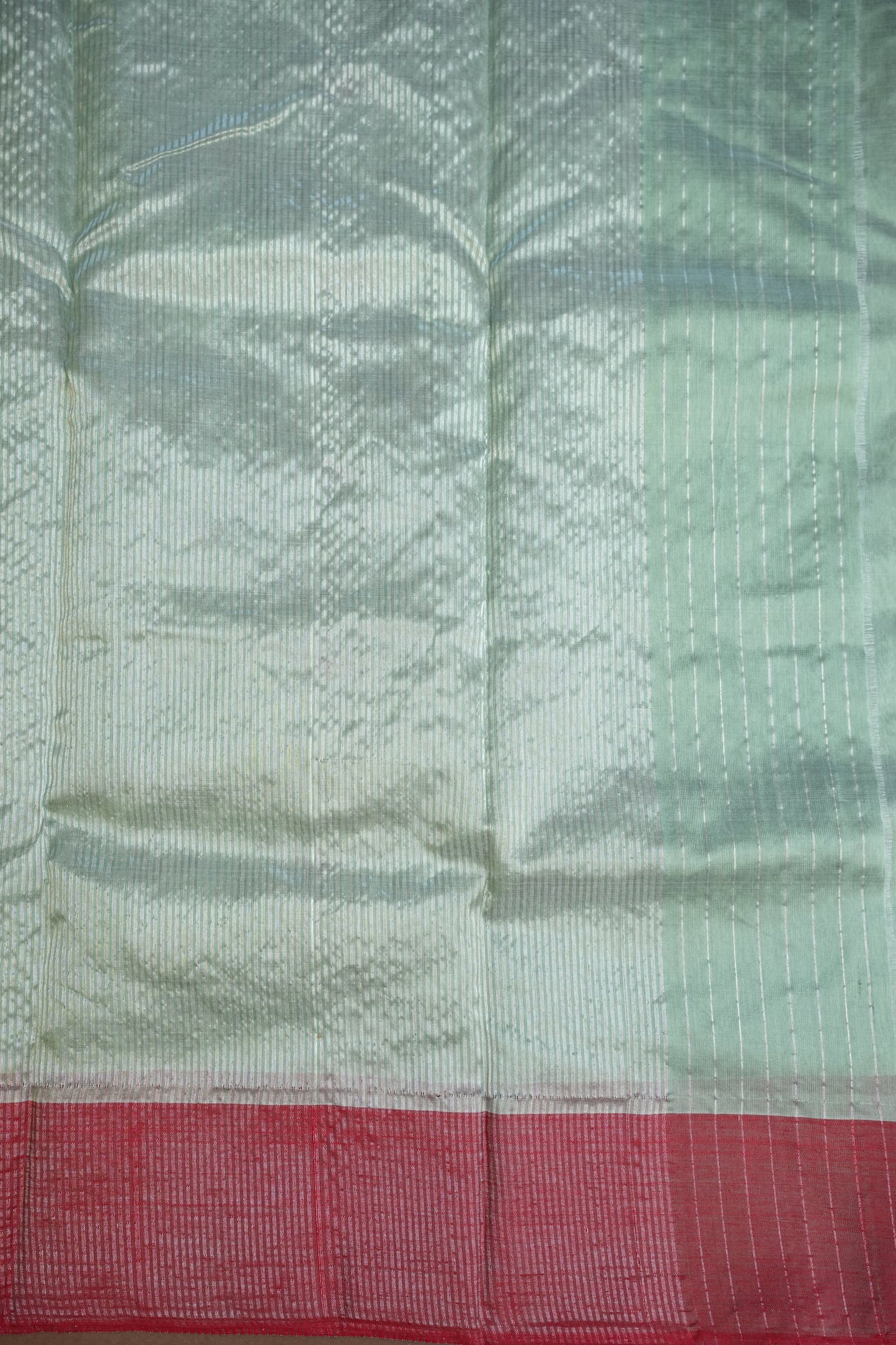 Pure Chanderi Silk Saree with Zari Buttas & Tissue Border - Sea Green