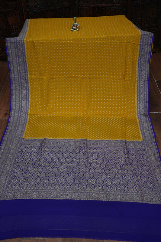 Pure Khadi Georgette Banarasi Saree - Yellow & Purple