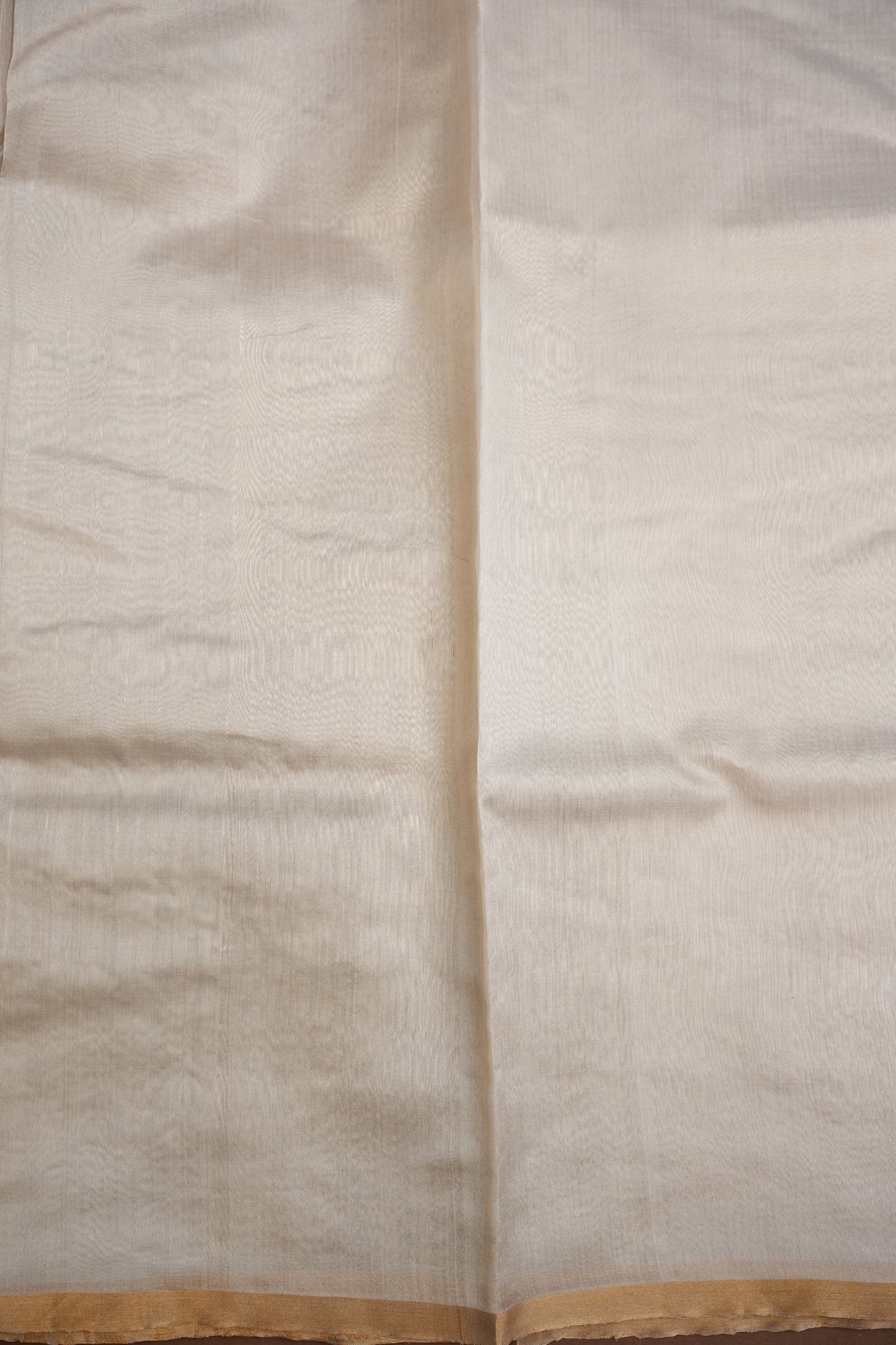 Pure Chanderi Silk Saree with Subtle Stripes & Tissue Border - Ivory Cream