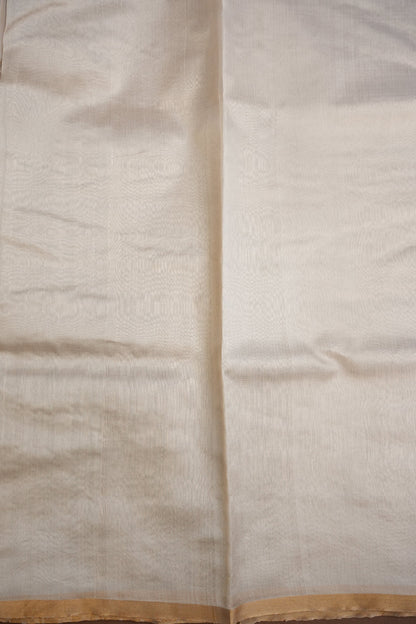 Pure Chanderi Silk Saree with Subtle Stripes & Tissue Border - Ivory Cream