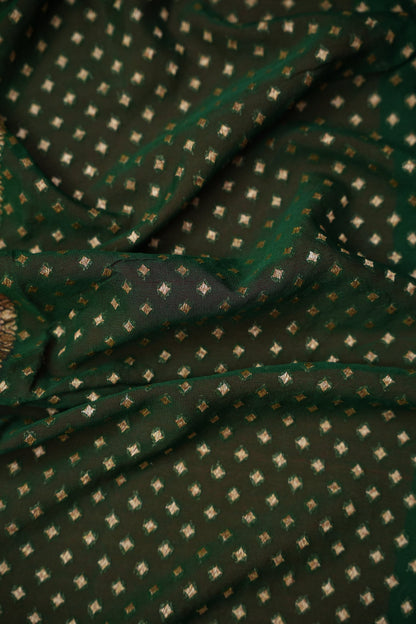 Pure Khadi Georgette Banarasi Saree – Bottle Green & Red