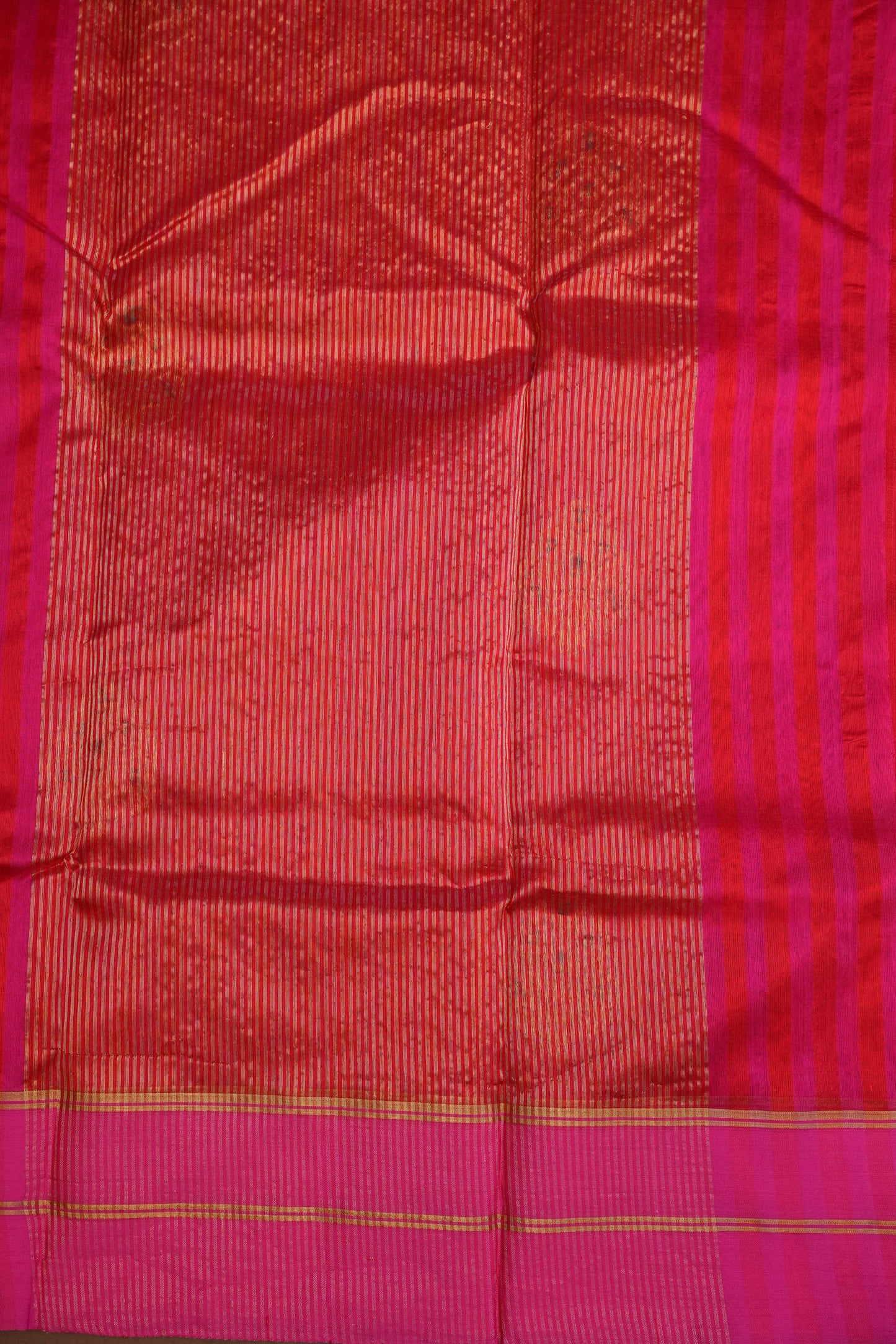 Pure Chanderi Silk Saree with Zari Buttas & Tissue Border - Bright Pink