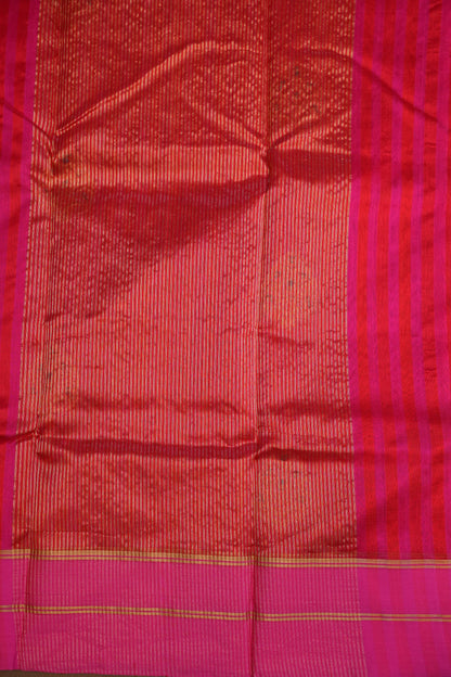 Pure Chanderi Silk Saree with Zari Buttas & Tissue Border - Bright Pink