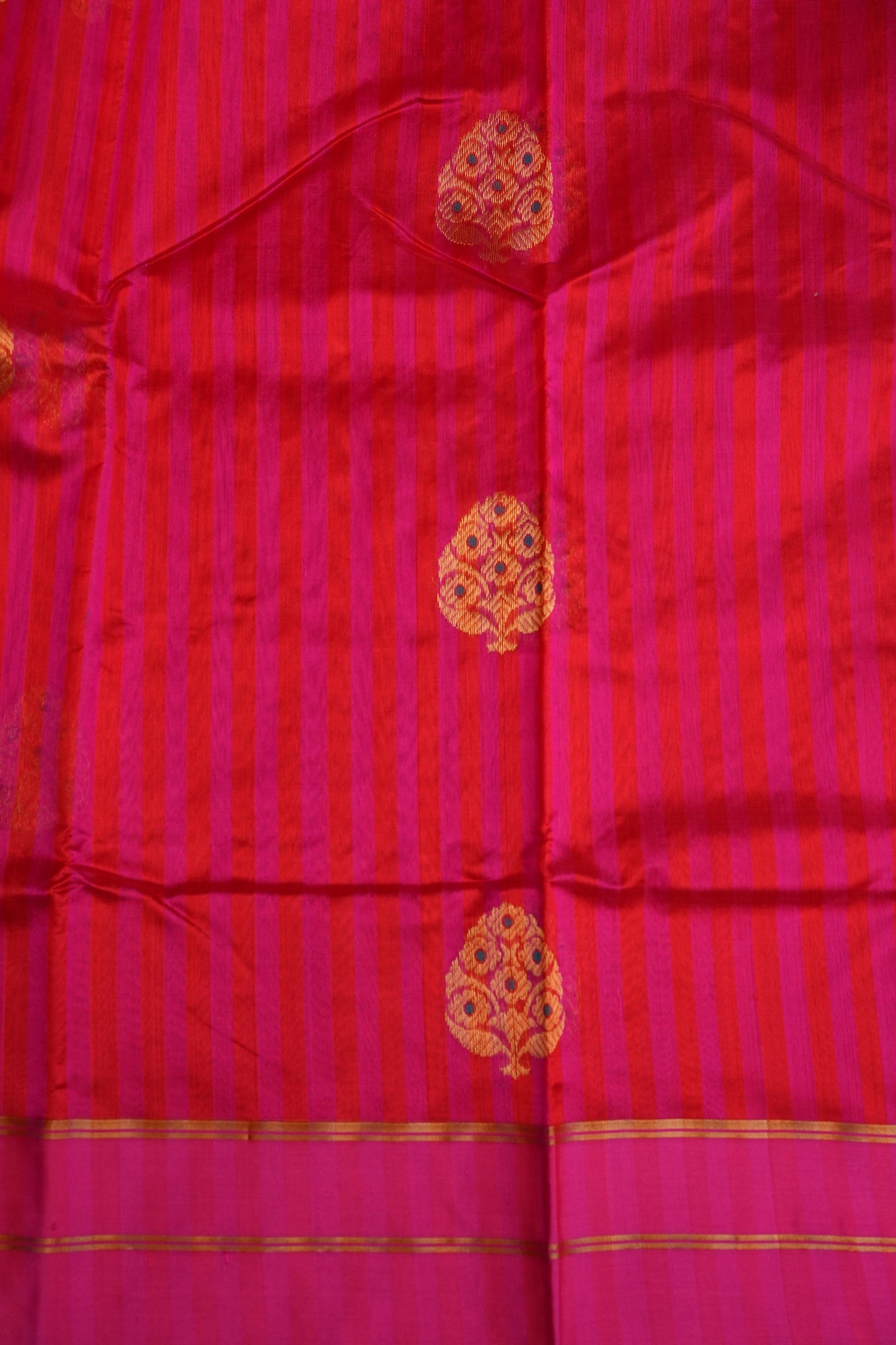 Pure Chanderi Silk Saree with Zari Buttas & Tissue Border - Bright Pink