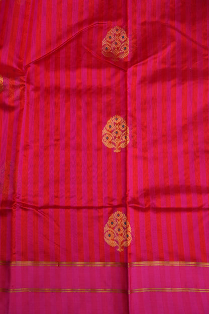 Pure Chanderi Silk Saree with Zari Buttas & Tissue Border - Bright Pink