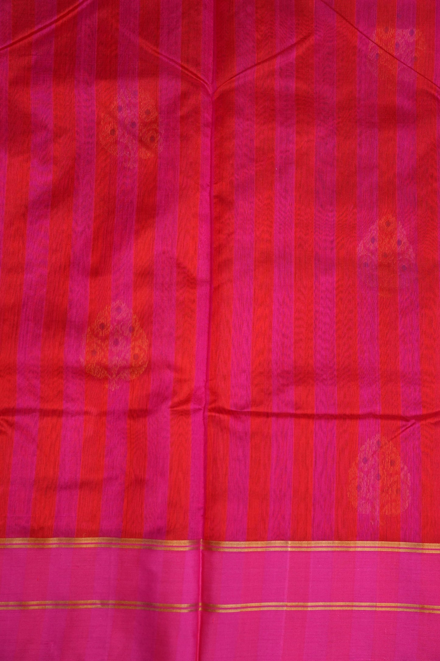 Pure Chanderi Silk Saree with Zari Buttas & Tissue Border - Bright Pink