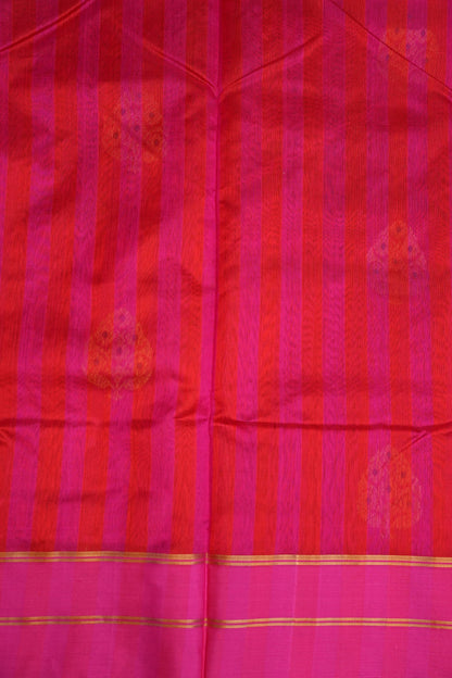 Pure Chanderi Silk Saree with Zari Buttas & Tissue Border - Bright Pink