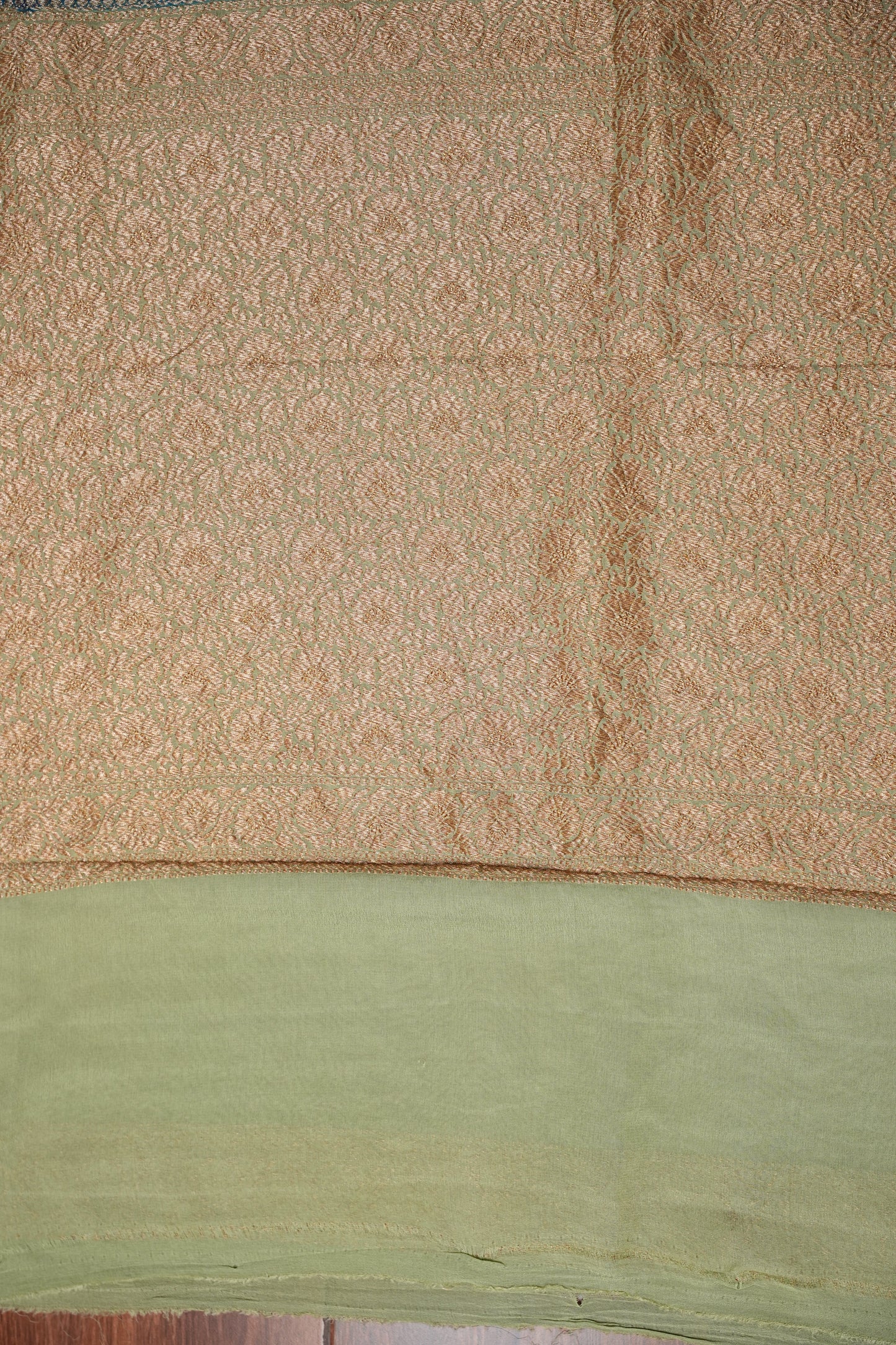 Pure Khadi Georgette Banarasi Saree - Peacock Blue & Sage Green