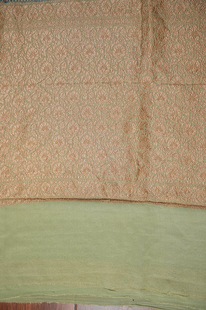 Pure Khadi Georgette Banarasi Saree - Peacock Blue & Sage Green
