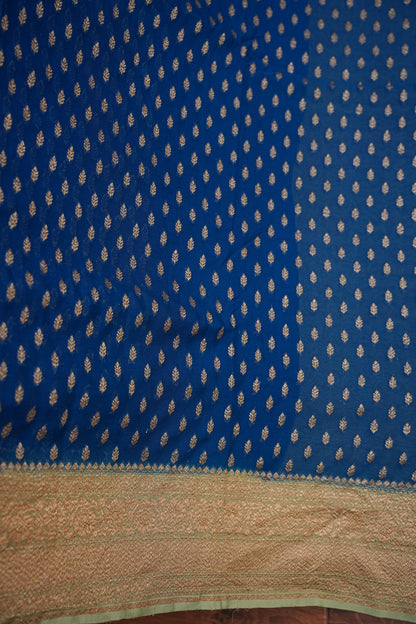 Pure Khadi Georgette Banarasi Saree - Peacock Blue & Sage Green
