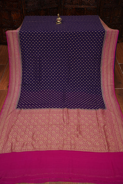 Pure Khadi Georgette Banarasi Saree - Deep Purple & Pink