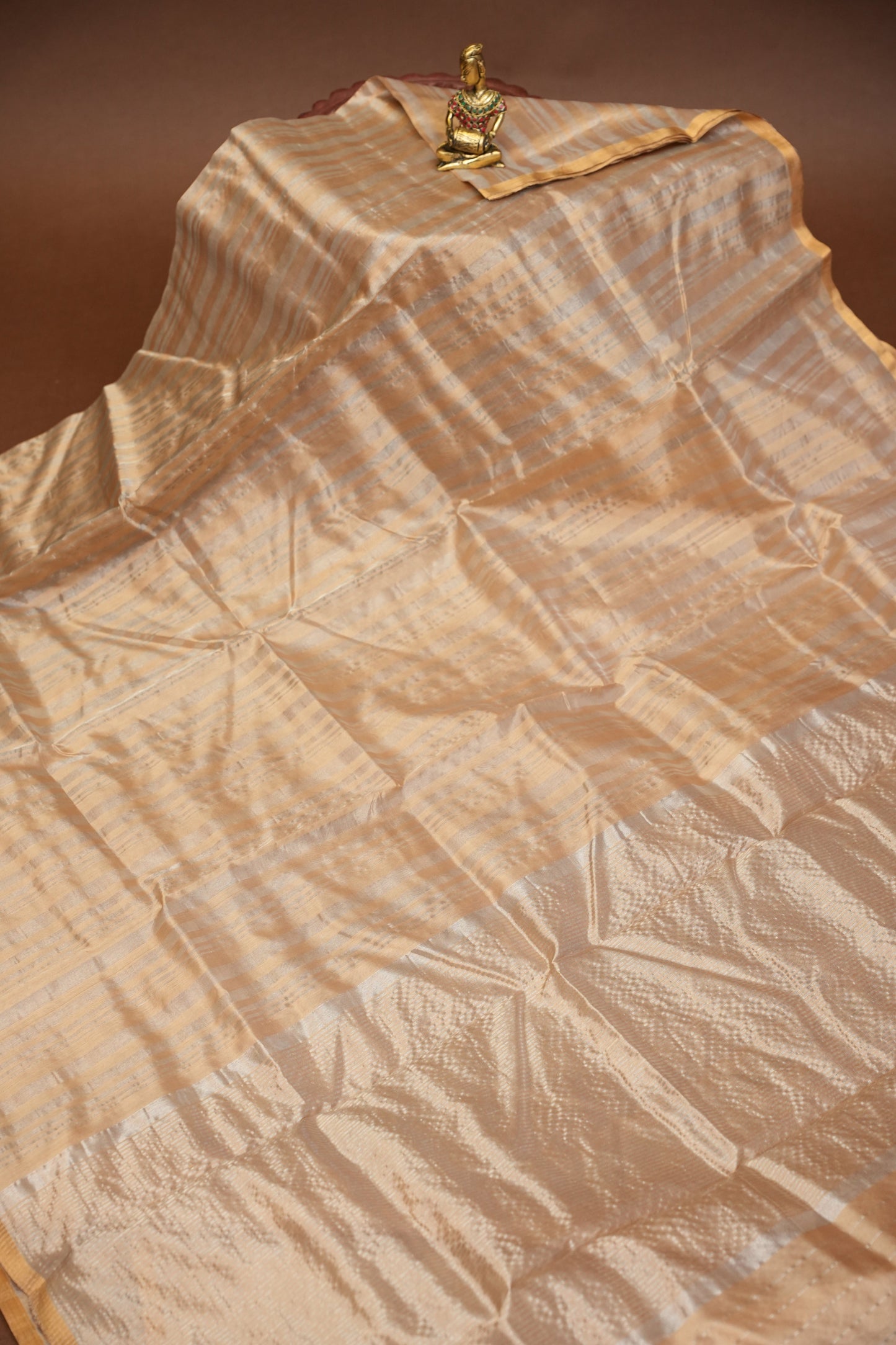 Pure Chanderi Silk Saree with Zari Buttas & Tissue Border - Ivory & Gold