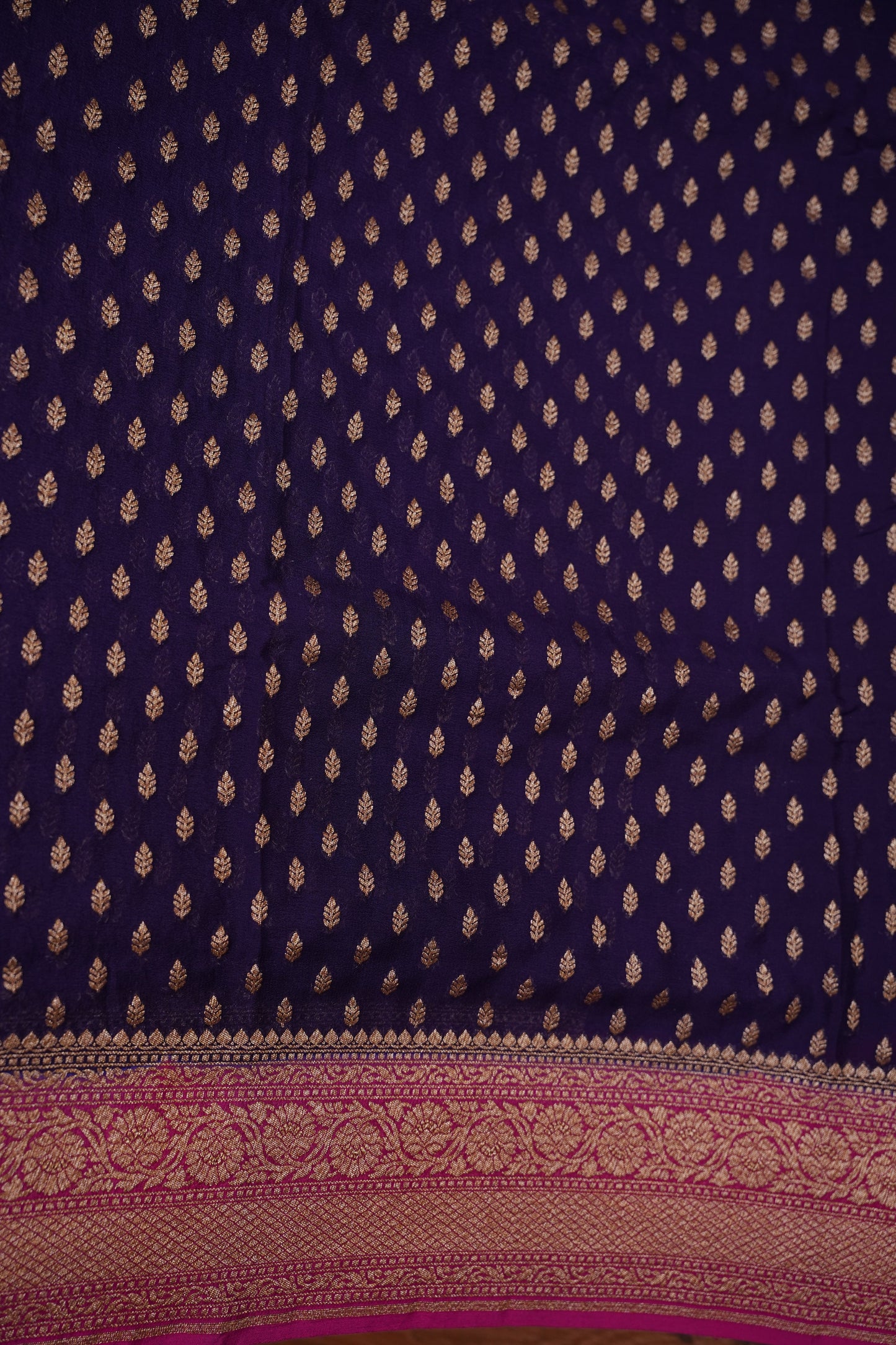 Pure Khadi Georgette Banarasi Saree - Deep Purple & Pink