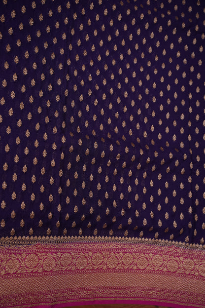Pure Khadi Georgette Banarasi Saree - Deep Purple & Pink