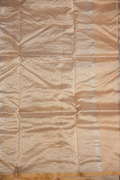 Pure Chanderi Silk Saree with Zari Buttas & Tissue Border - Ivory & Gold