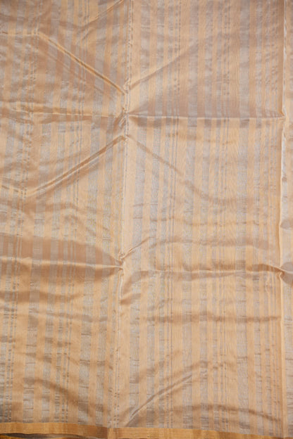 Pure Chanderi Silk Saree with Zari Buttas & Tissue Border - Ivory & Gold