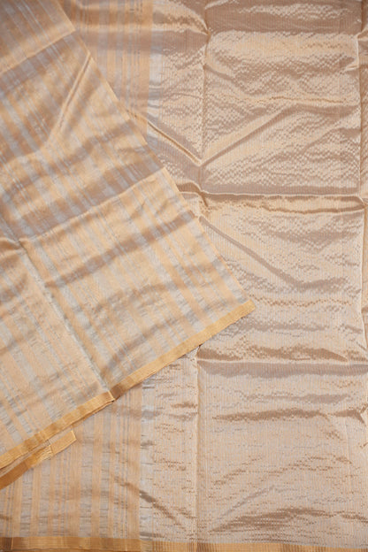 Pure Chanderi Silk Saree with Zari Buttas & Tissue Border - Ivory & Gold