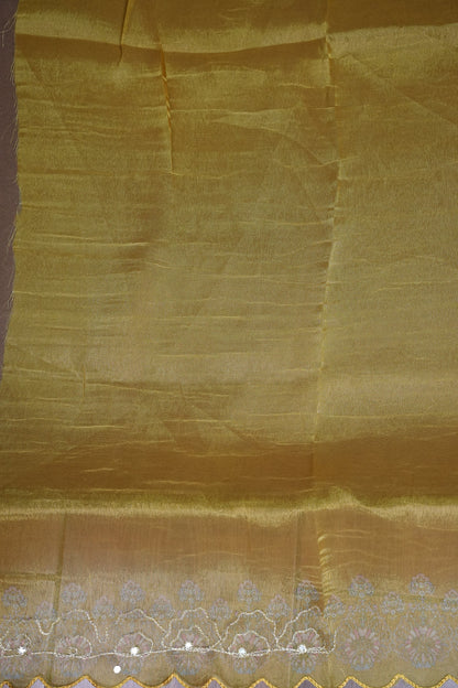 Golden Yellow Glass Tissue Organza Designer Party Wear Saree