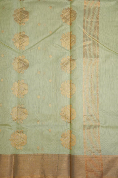 Pure Chanderi Silk Saree with Zari Buttas & Tissue Border - Pastel Green