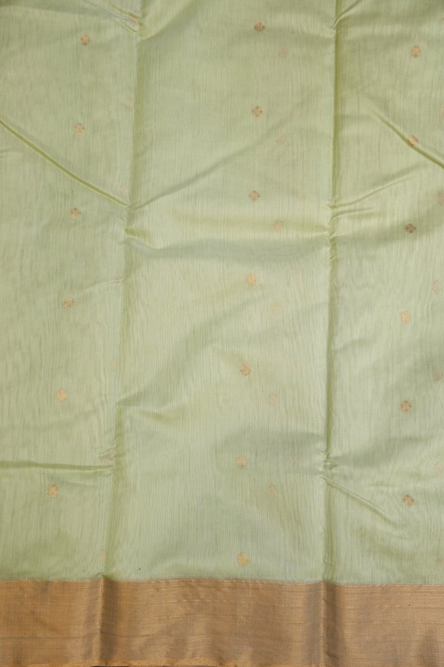Pure Chanderi Silk Saree with Zari Buttas & Tissue Border - Pastel Green