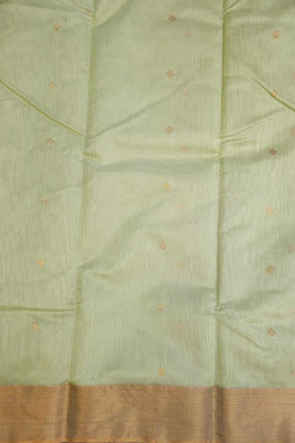 Pure Chanderi Silk Saree with Zari Buttas & Tissue Border - Pastel Green