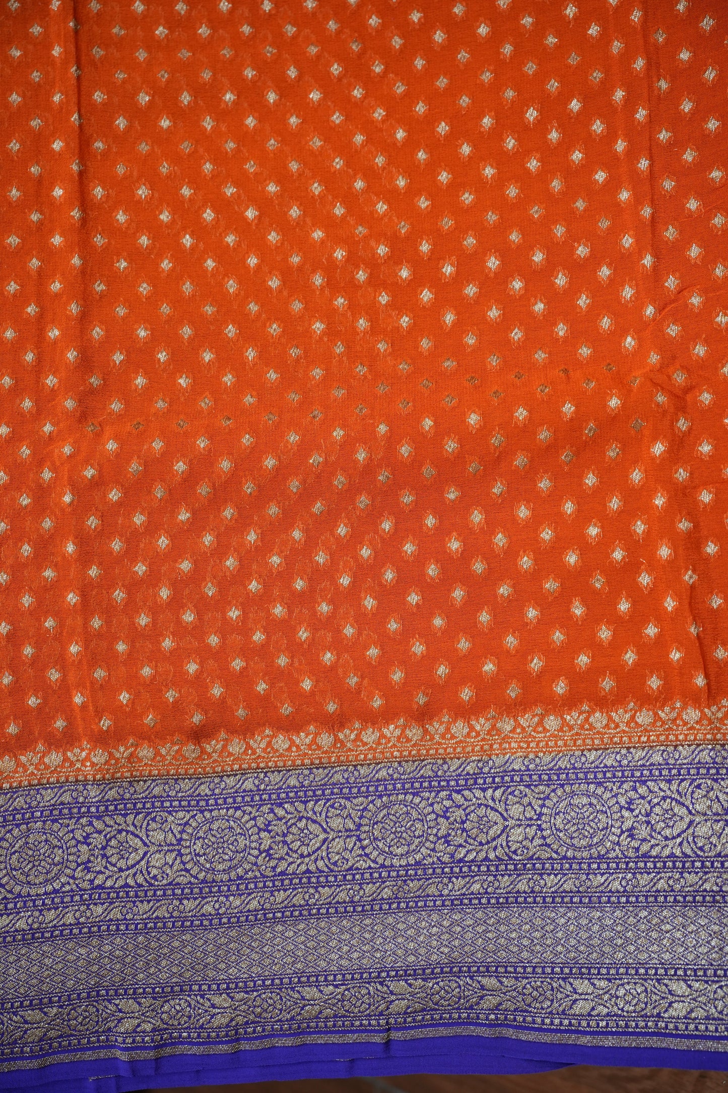 Pure Khadi Georgette Banarasi Saree - Orange & Deep Purple